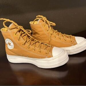 Converse High-Tops in Ochre and White